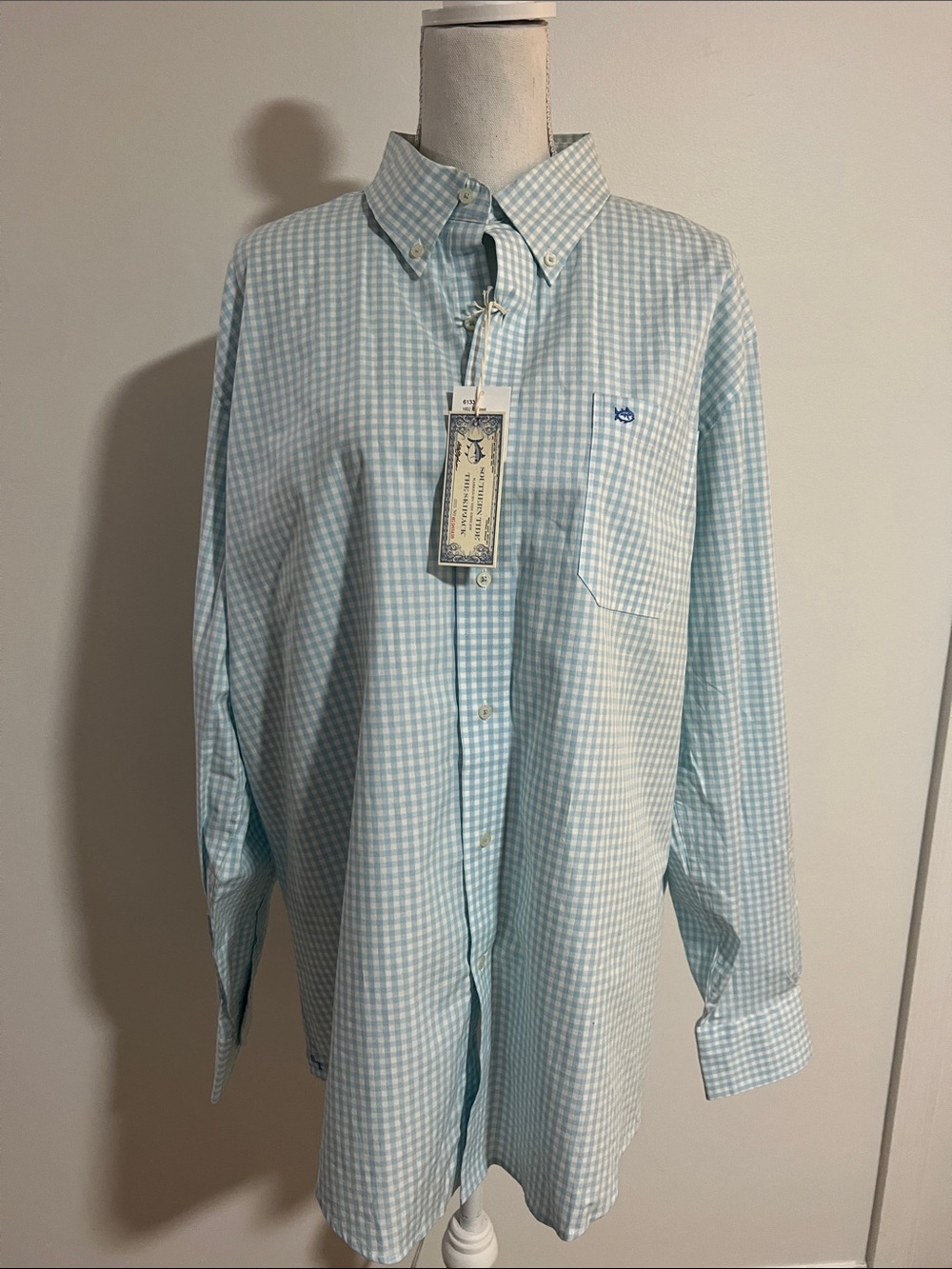 Southern Tide Mint Blue Gingham Button-Down Shirt